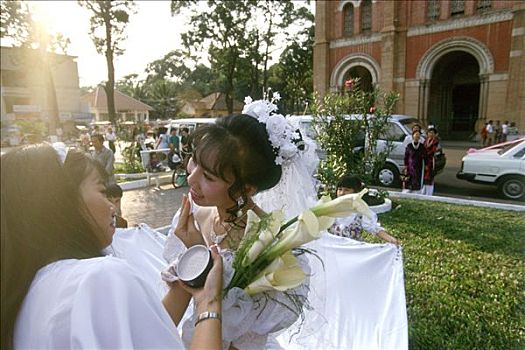 越南,胡志明市,西贡,婚礼,正面,圣母大教堂