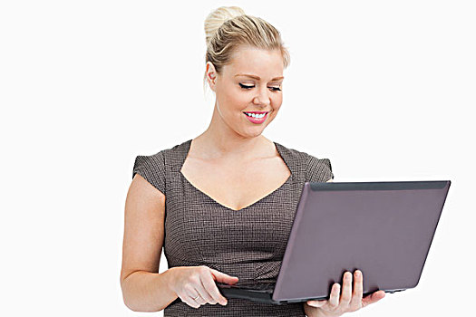 女人,浏览,笔记本电脑,白色背景