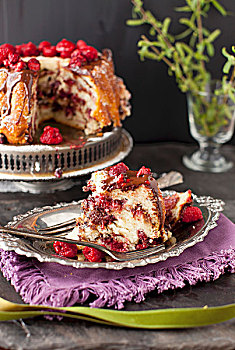 块,树莓巧克力,咖啡蛋糕,盘子,叉子,残余物,蛋糕,背景