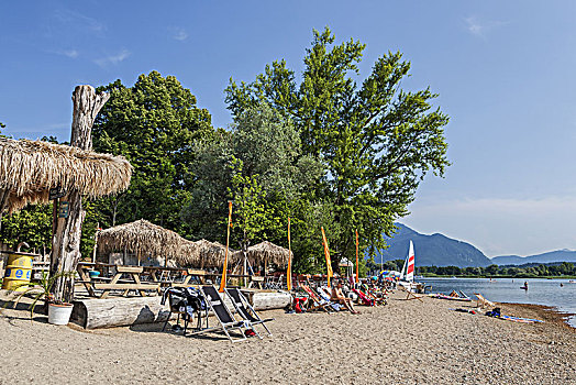 海滩,酒吧,基姆湖,齐姆高,上巴伐利亚,巴伐利亚,德国南部,德国