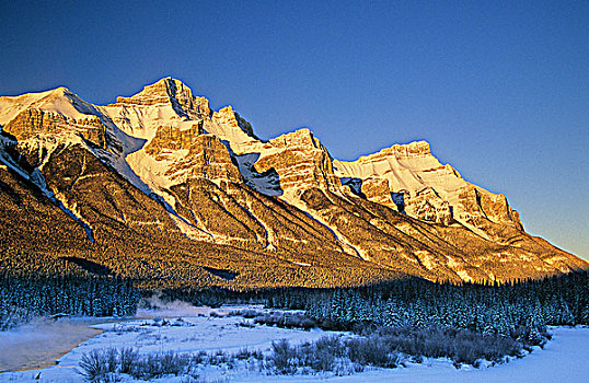 冬天,日出,伦多山,弓河,艾伯塔省,加拿大