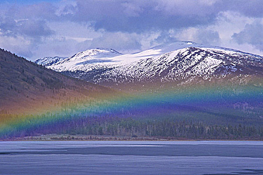 彩虹,上方,惊讶,湖,阿特林,不列颠哥伦比亚省,加拿大