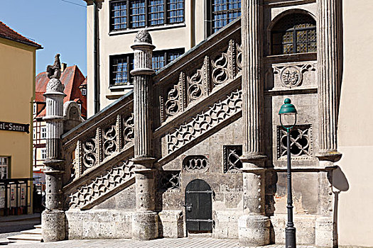 楼梯,市政厅,斯瓦比亚,巴伐利亚,德国,欧洲
