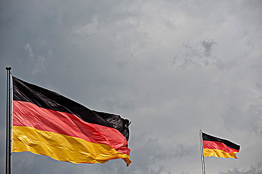 德国,旗帜,正面,暗色,风暴,天空,象征,欧洲