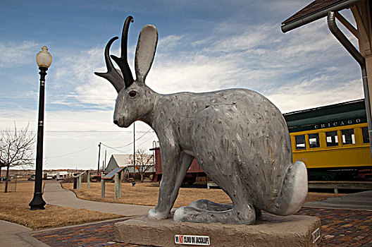 雕塑,神话,局部,北美野兔,羚羊,城镇,家,怀俄明,美国