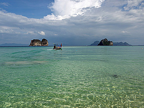 长尾船,石头,背影,风景,苏梅岛,海,岛屿,安达曼海,省,南方,泰国,亚洲