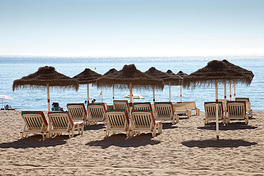 太阳椅,遮阳伞,沙滩,芬吉罗拉,哥斯达黎加,安达卢西亚,西班牙,欧洲
