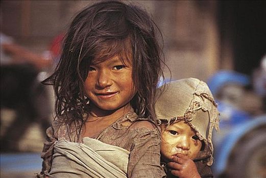 女孩,孩子,婴儿,背影,巴克塔普尔,尼泊尔,亚洲