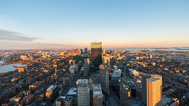 俯瞰波士顿城市风景,黄昏城市天际线