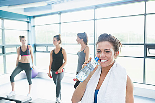 女人,水瓶,有氧运动,学习班,健身房
