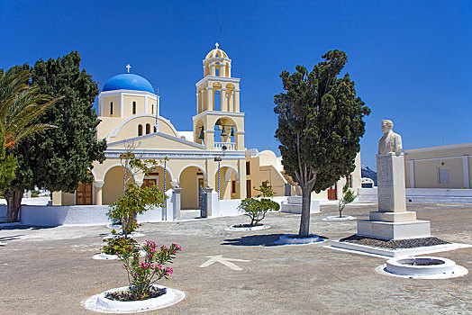 教堂,广场,东正教,纪念建筑,锡拉岛,基克拉迪群岛,爱琴海,希腊,欧洲