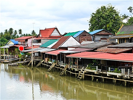 风景,水上市场,泰国