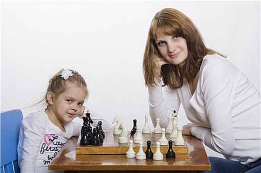 母亲,教,女儿,玩,下棋