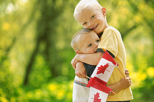 男孩,加拿大国旗