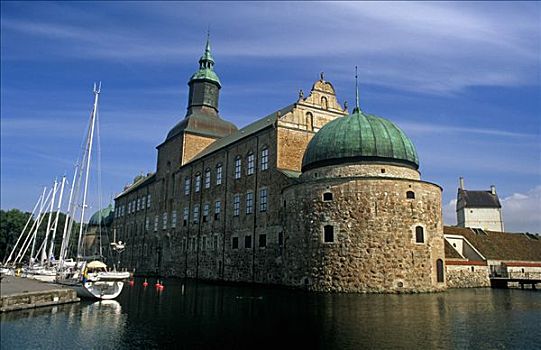 瑞典,东约特兰省,城堡,四个,健壮,塔,环绕,宽,护城河