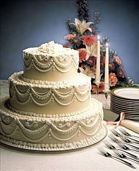 三个,层次,婚礼蛋糕