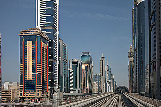 城市天际线,迪拜,地铁,轨道,市区,阿联酋