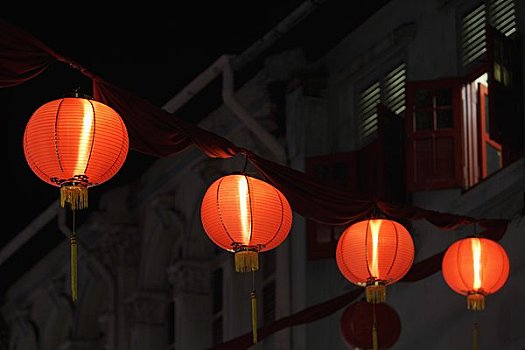 紅燈籠,發光,夜晚,高處,街道