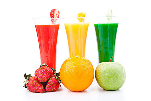 水果,正面,满,玻璃杯,白色背景