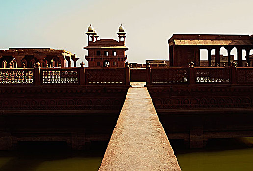 步行桥,水塘,宫殿,胜利宫,北方邦,印度