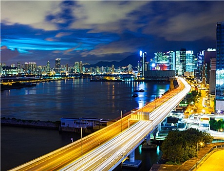 香港,城市,公路,夜晚