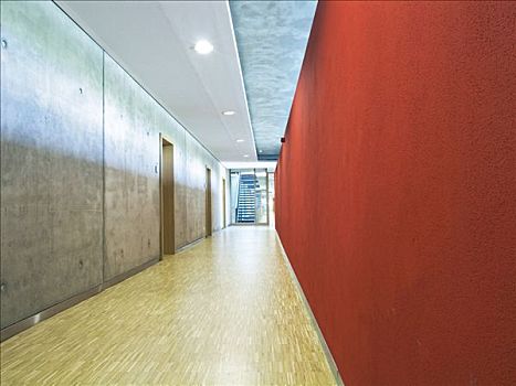 大厅,现代建筑,红墙,木地板