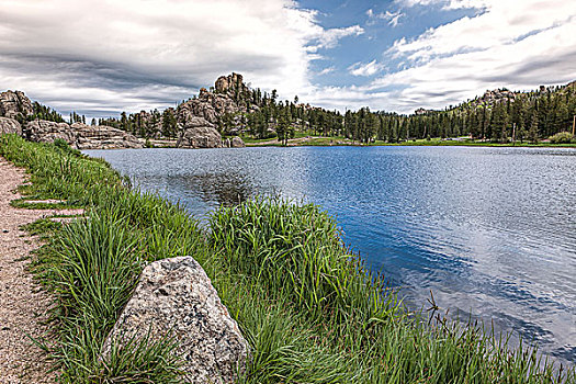 岸边,湖,岩石,风景,围绕,著名,靠近,南达科他