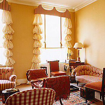 家具,漂亮,起居室,软垫,组合,红色,白色,条纹,方格,布