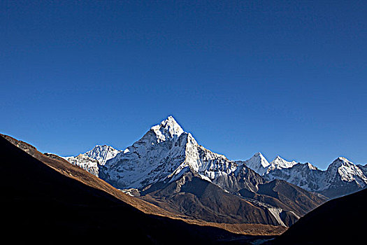 尼泊尔,珠穆朗玛峰,区域,昆布,山谷,后视,小路,生动,顶峰