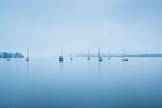 雾状,早晨,风景,上方,湖,温德米尔,湖区