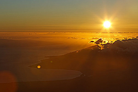 夏威夷,毛伊岛,哈莱亚卡拉国家公园,鲜明,日落,上方,西南部,海岸线,火山口,顶峰