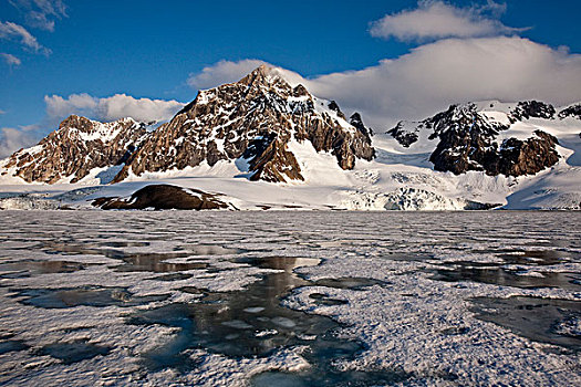 融化,浮冰,积雪,海岸山脉,斯瓦尔巴特群岛,挪威,欧洲