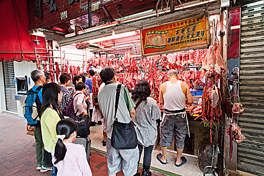 中国,香港,顾客,买,猪肉,屠夫,店