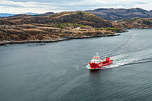 小,挪威,红色,油,商品,油轮,帆,峡湾