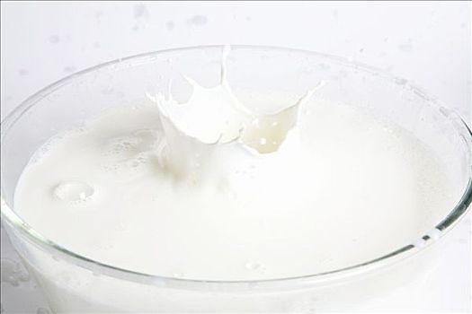 牛奶,溅,玻璃碗