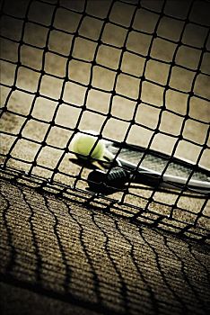 特写,网球拍,网球,球网,球场