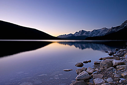 日出,湖,卡纳纳斯基斯,艾伯塔省,加拿大