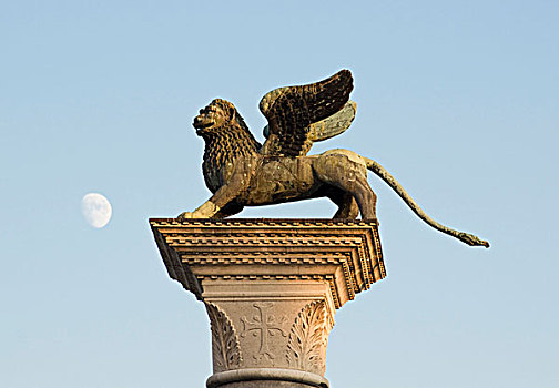 柱子,狮子,圣徒,象征,主顾,威尼斯,意大利,欧洲