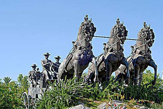 西班牙,卡迪兹,广场,马,雕塑,手推车