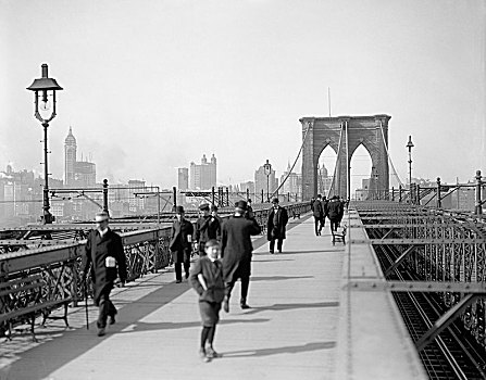 行人,走,布鲁克林大桥,纽约,美国,底特律,人,历史