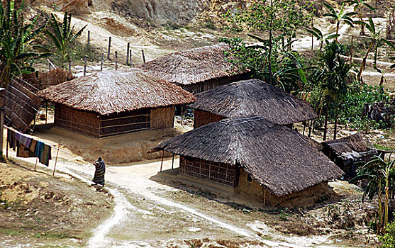 泥,家,茅草屋顶,乡村,孟加拉,四月,2008年