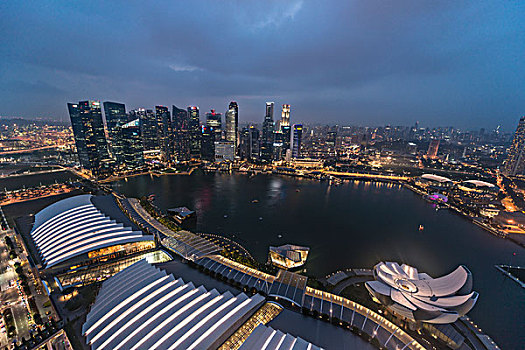 码头,湾,博物馆,夜晚,市区,金融区,摩天大楼,新加坡,亚洲
