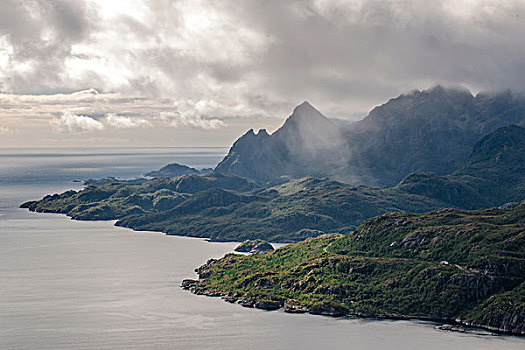 风景,岛屿,山,罗弗敦群岛,诺尔兰郡,挪威,欧洲