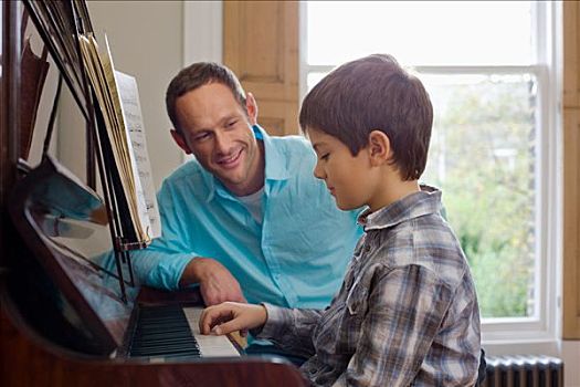 父亲,教育,儿子,演奏,钢琴