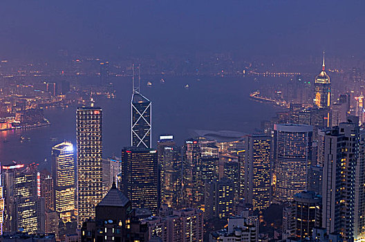 风景,顶峰,夜晚,香港,亚洲