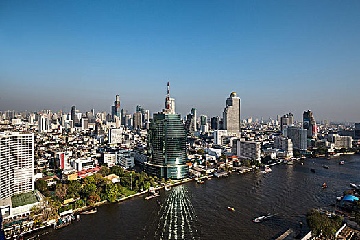 风景,天际线,电讯,塔楼,千禧年,湄南河,曼谷,泰国,亚洲