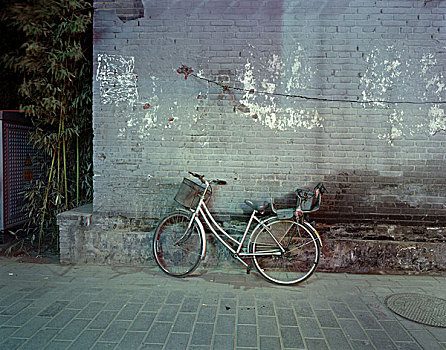 篮子,倚靠,墙壁,街道,胡同,北京