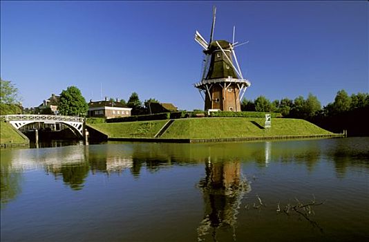 荷兰,风车,靠近,运河