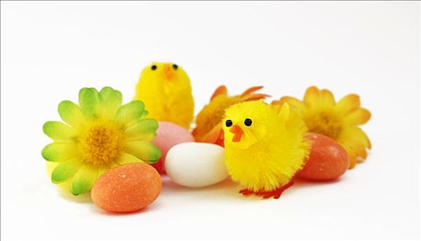 三个,幼禽,装饰,花,糖果,蛋