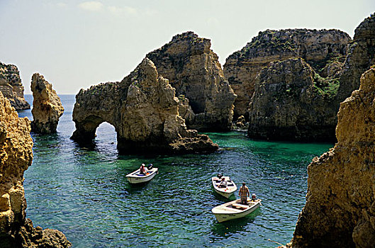 葡萄牙,阿尔加维,沿岸,岩石构造,船